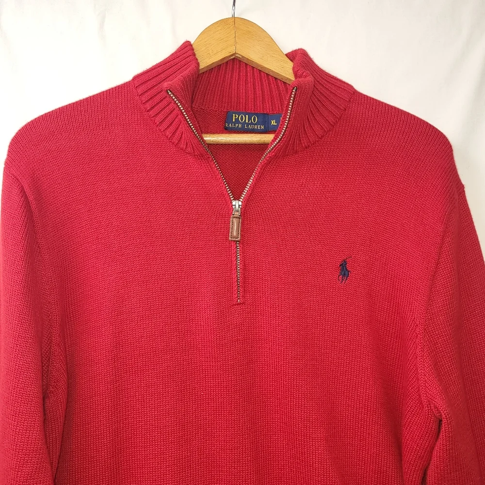 Polo Ralph Lauren Knit‎ Quarter Zip Men's Size XL 100% Cotton Red Pony Logo